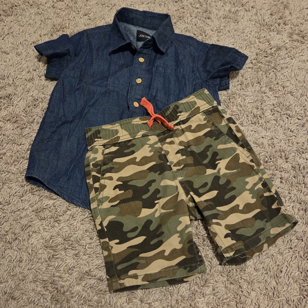 Joe's Jeans Blue Denim and Green Camo Shorts